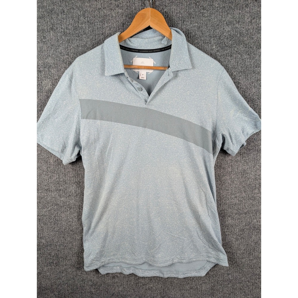 Adidas Mens Adicross polo shirt Blue White Micro Dot Performance Grey Stripe M